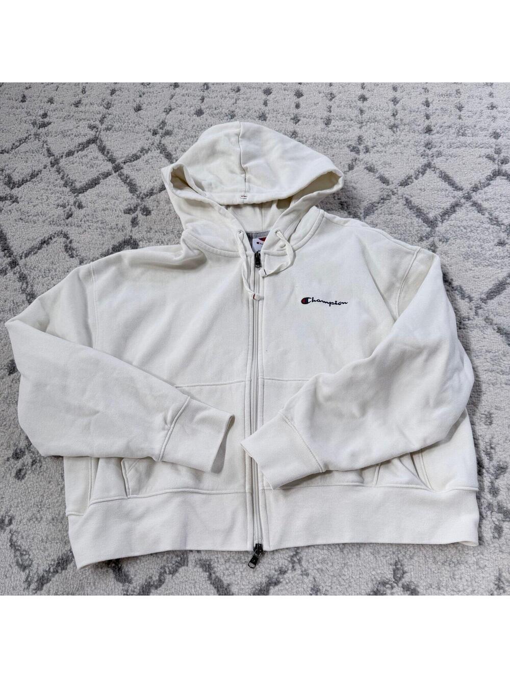 New with tags Champion Zip Up Hoodie XL Cream White Logo Sweatshirt